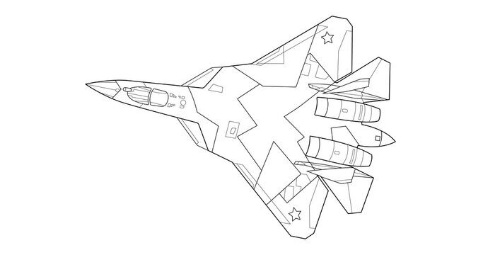 Adult military jet coloring page for book and drawing airplane and aircraft vector illustration vehicle war