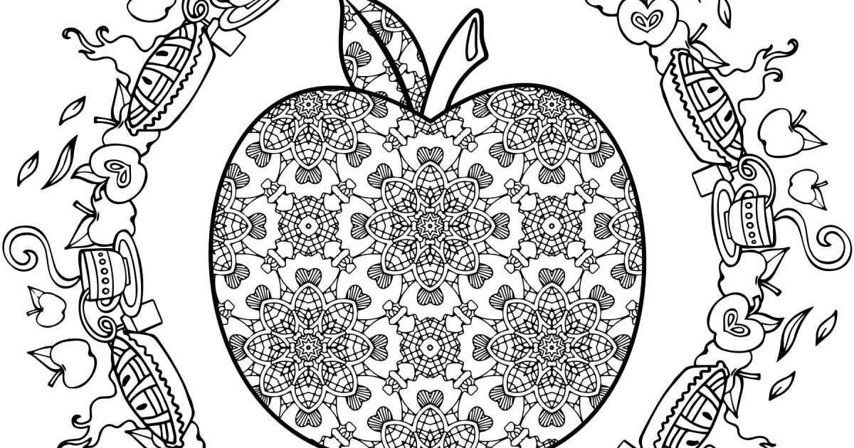 Free printable apple adult coloring page