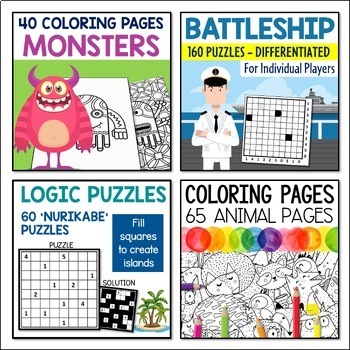 Coloring pages puzzles games fun activity pages for early finishers bundle