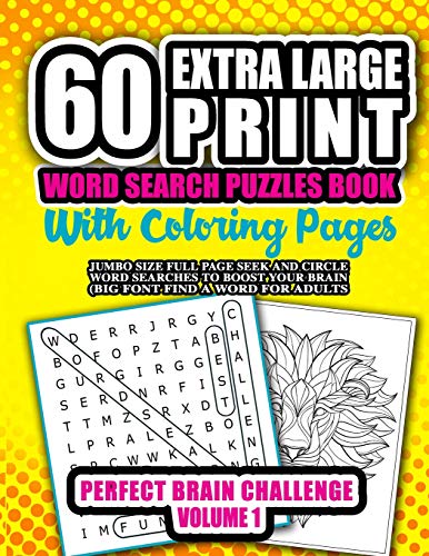 Extra large print word search puzzles book with coloring pages jumbo size full page seek and circle word searches to boost your brain big font adults perfect brain challenge