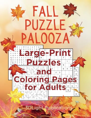 Fall puzzle palooza large print autumn activity book for adults seniors and teens featuring large print crossword puzzles word searches games mazes coloring pages and more by connie goyette crawley