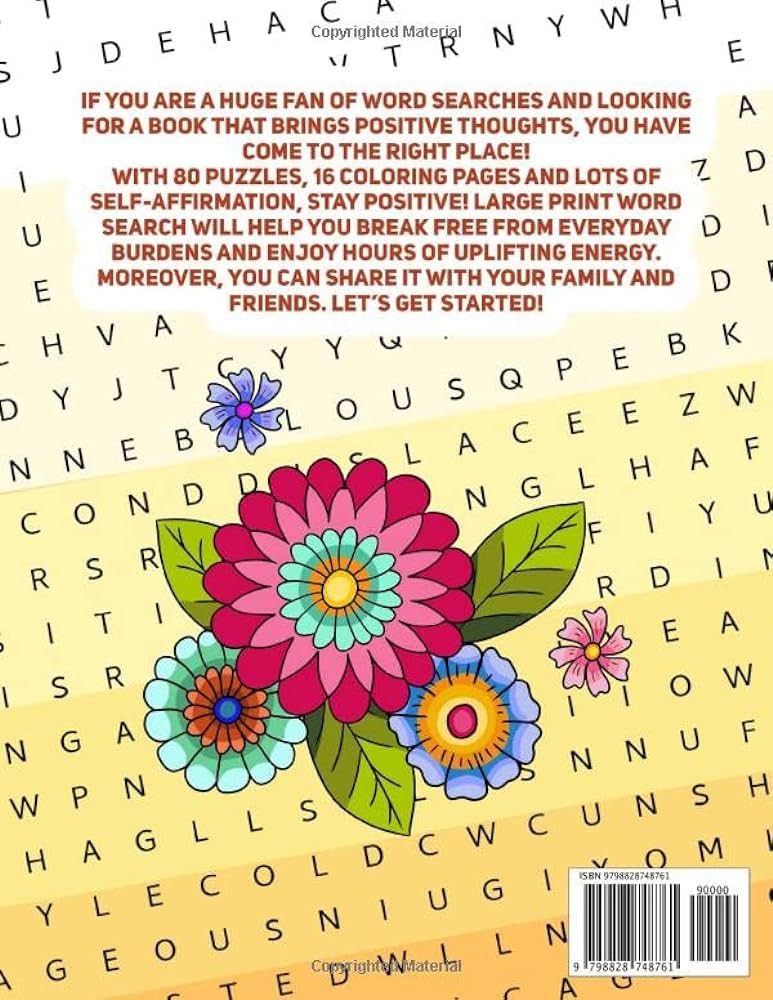 Stay positive large print word search interesting wordfind puzzles and simple coloring pages for adults and seniors to relax and have fun mayfield ellyse books