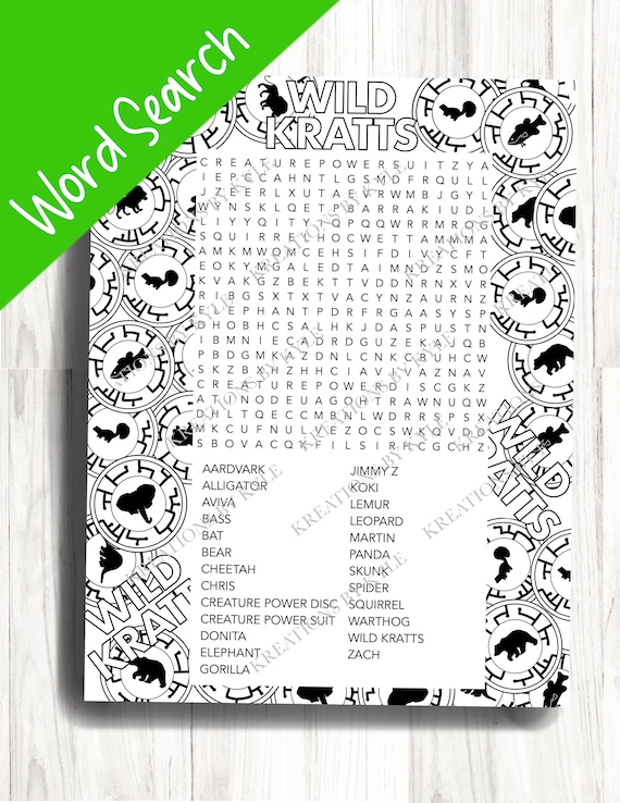 Wild kratts word search wild kratts printable kids coloring page birthday printable kids coloring page word search printable download now