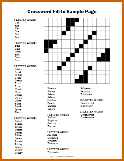 Crossword fill in puzzles