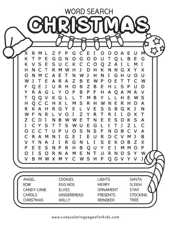 Christmas word search free printable pdf for kids