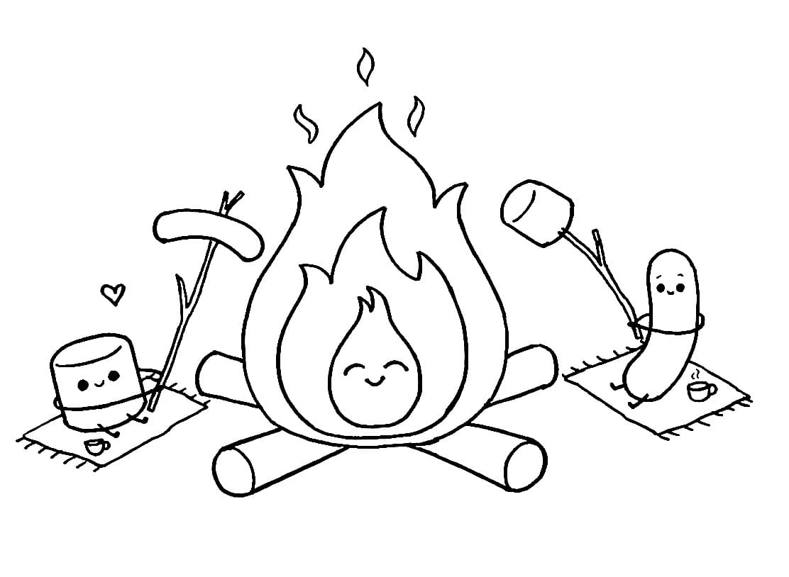 Cute campfire coloring page