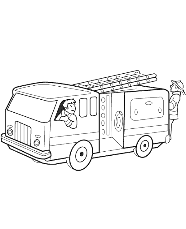 Fire truck coloring sheet for a preschooler