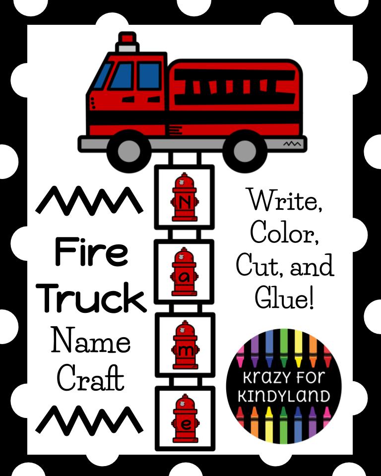 Fire truck craft with name practice for kindergarten fire prevention week