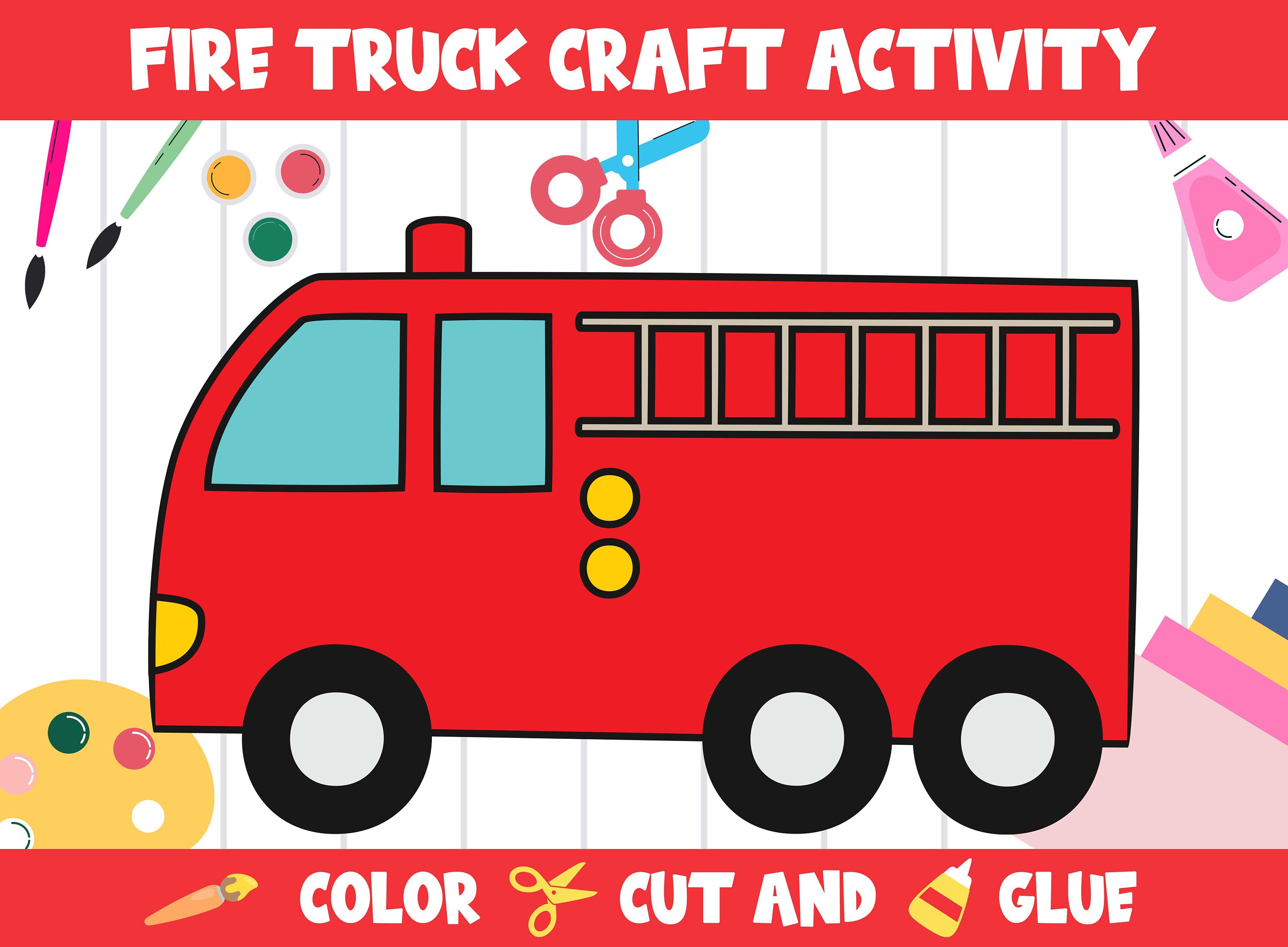 Buy fire truck craft activity fire safety color cut and glue pdf file instant download online in india