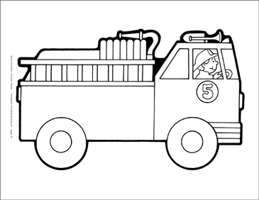 Fire truck bw reproducible pattern printable clip art and images