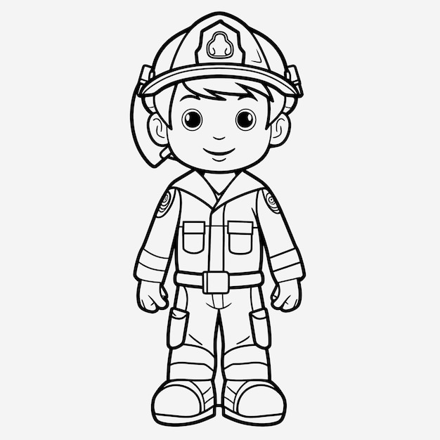 Premium photo black and white firefighter coloring page minimalistic illustration for kids