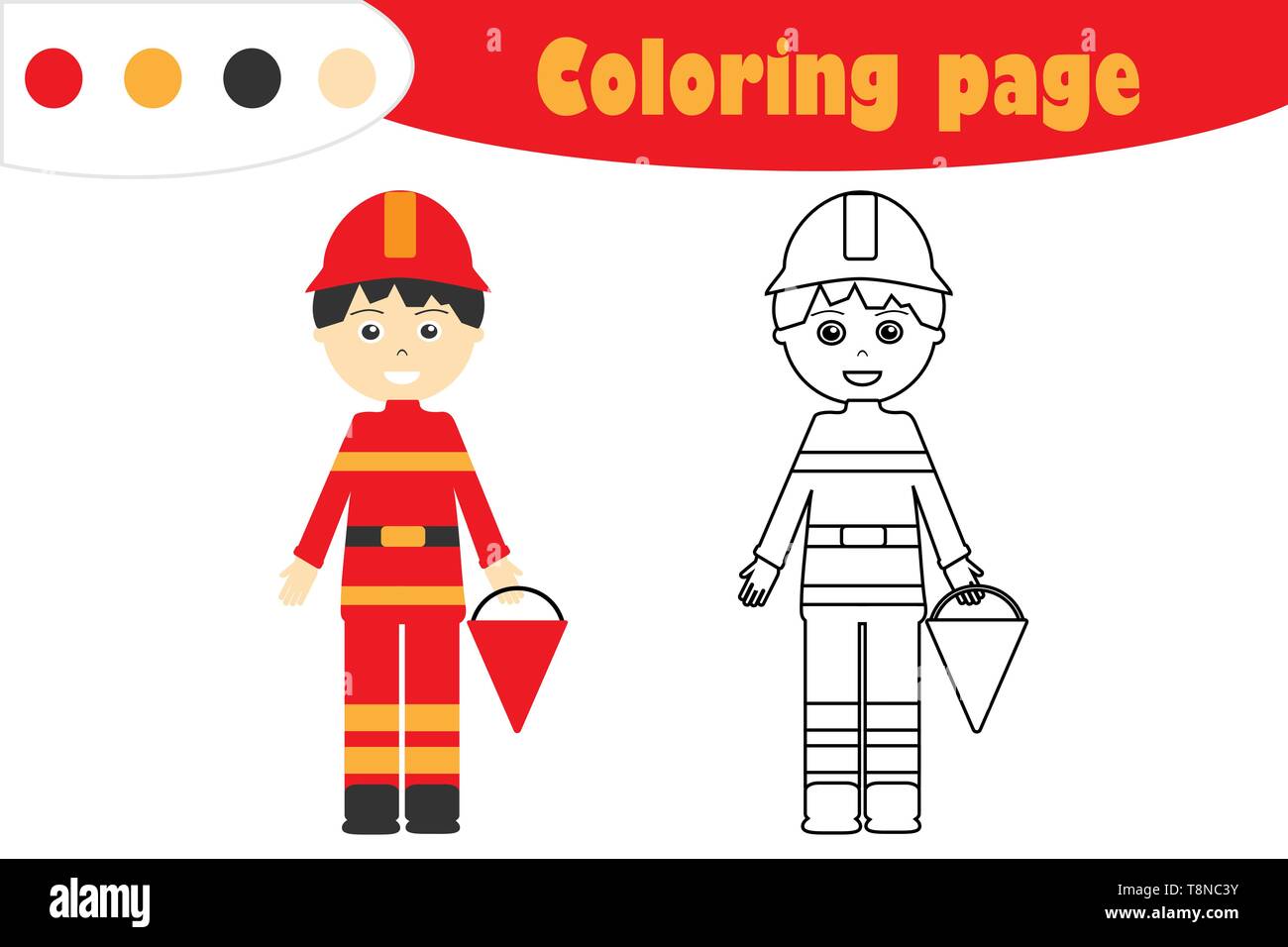 Fireman in cartoon style coloring page education paper game for the development of children kids preschool activity printable worksheet vector stock vector image art