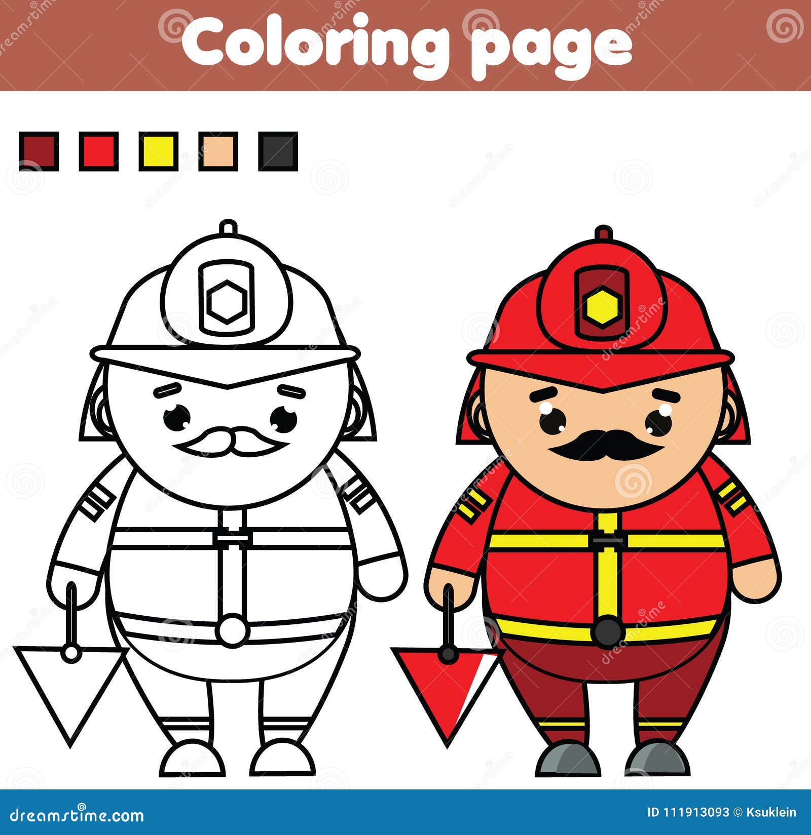 Fireman coloring page educational game printable activity for toddlers and kids stock vector