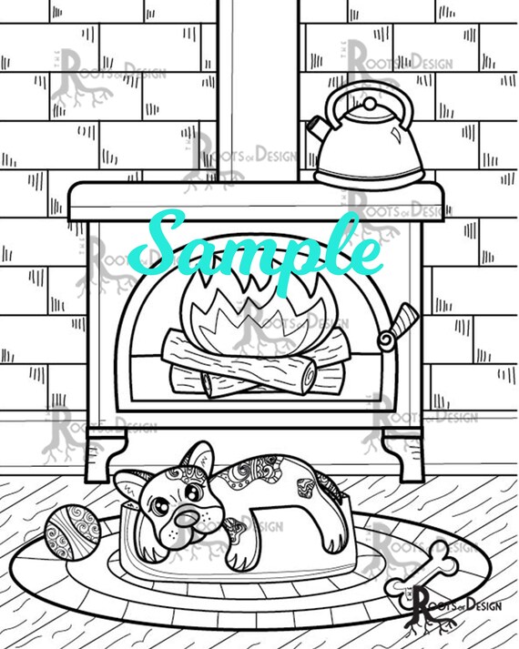 Instant download cozy fireplace animals coloring bundle coloring page or print