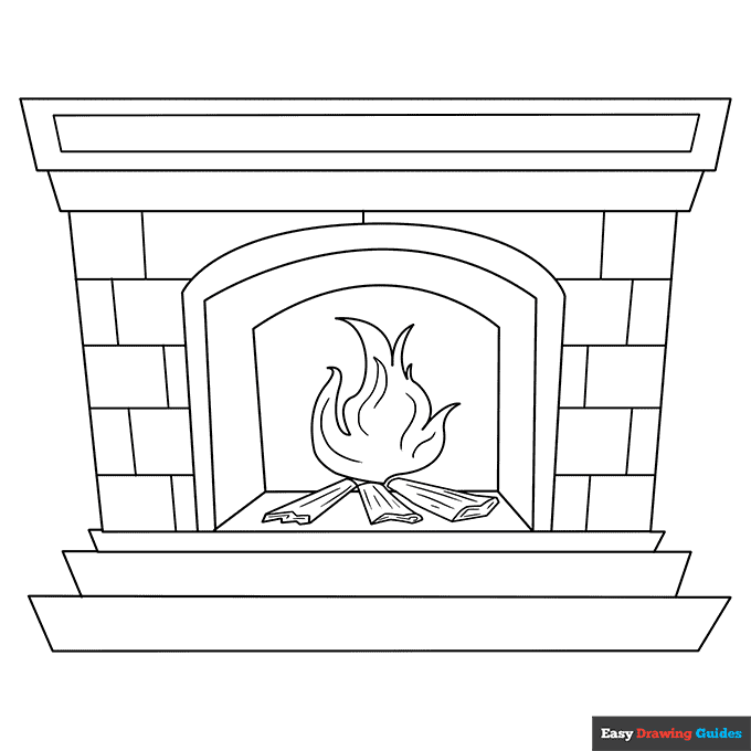 Fireplace coloring page easy drawing guides