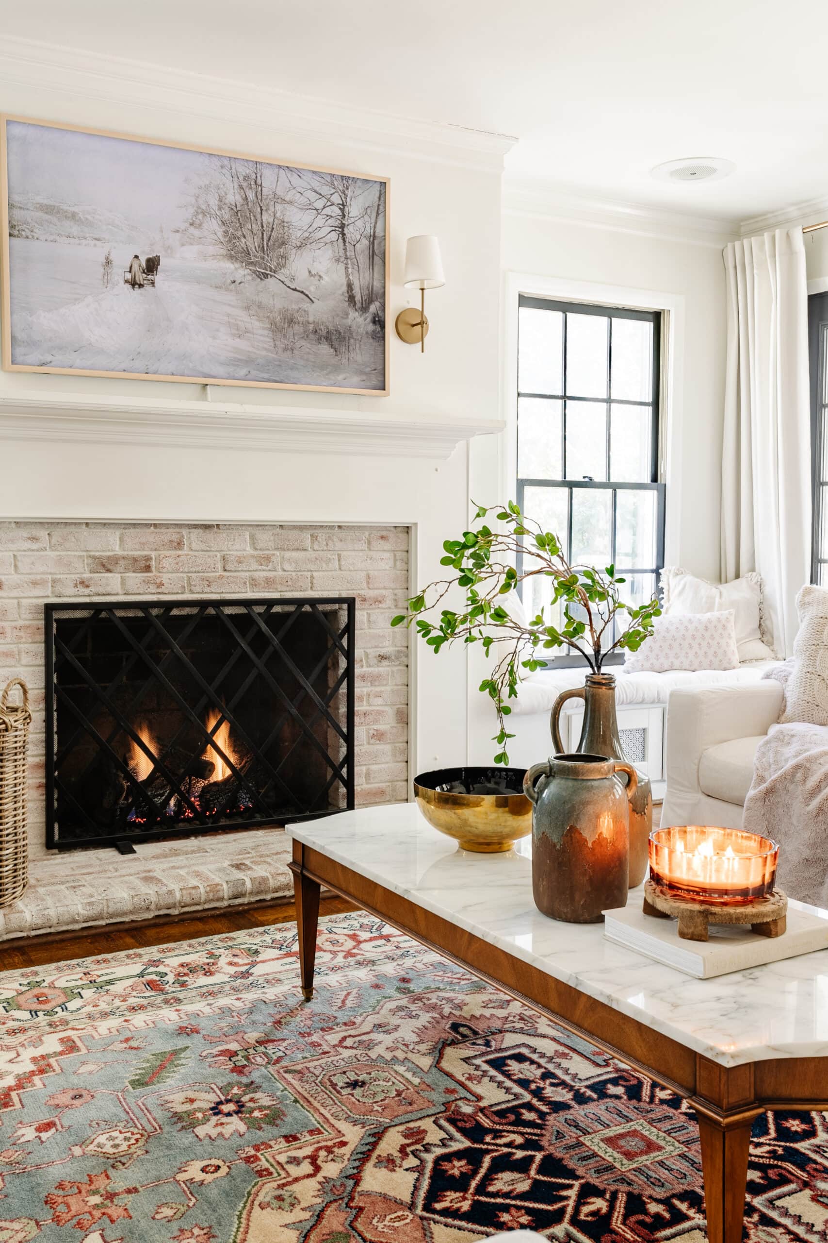 Diy lime washed brick fireplace