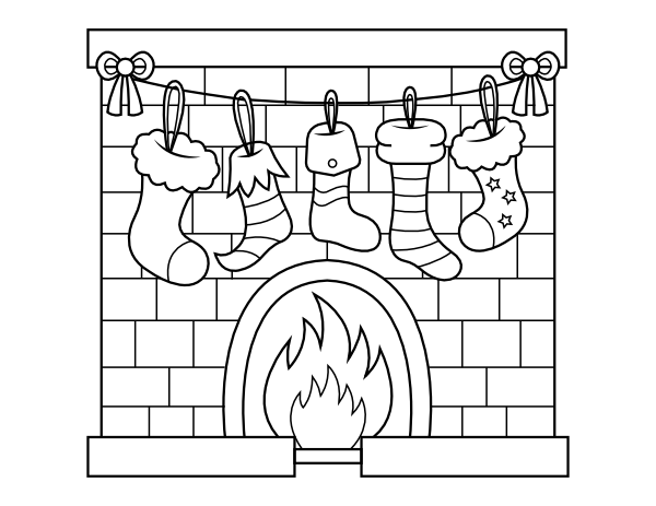 Printable christmas fireplace coloring page