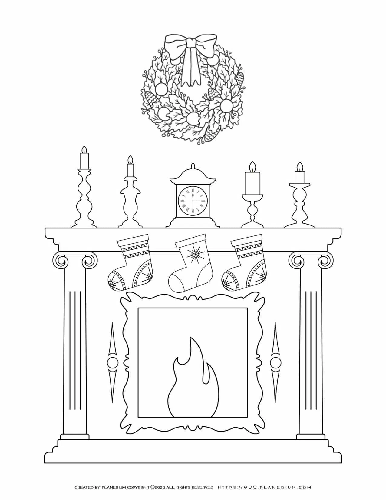 Christmas fireplace free coloring page