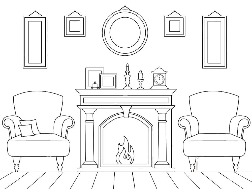 Fireplace free printable coloring page