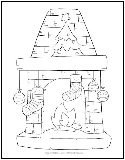 Christmas fireplace coloring page print it free