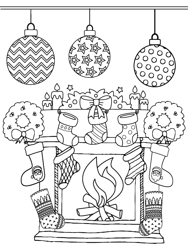 Christmas fireplace coloring pages printable for free download