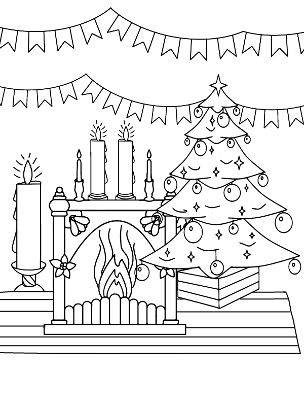 Christmas fireplace coloring pages printable for free download