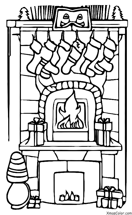 A fireplace with a roaring fire fireplaces coloring page