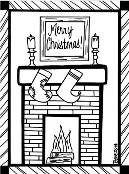 Christmas fireplace coloring sheet by koolkats art bin tpt