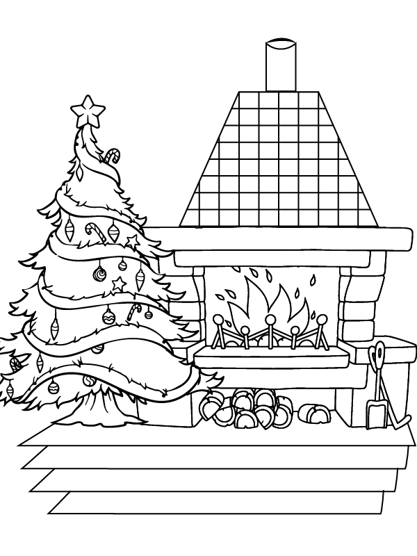 Christmas fireplace coloring pages printable for free download