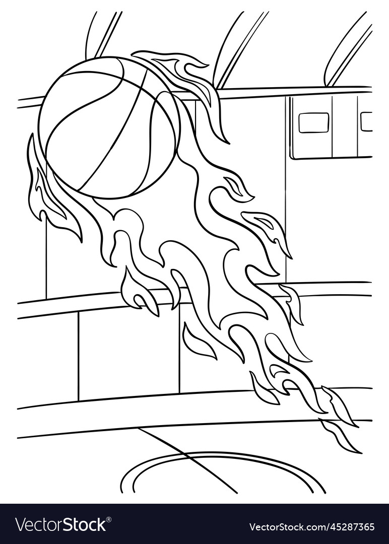 Basketball ball in fire coloring page for kids vector image