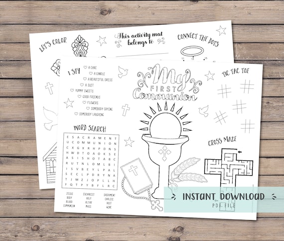 First munion coloring activity sheets holy munion favor printable coloring placemat first munion activities instant download