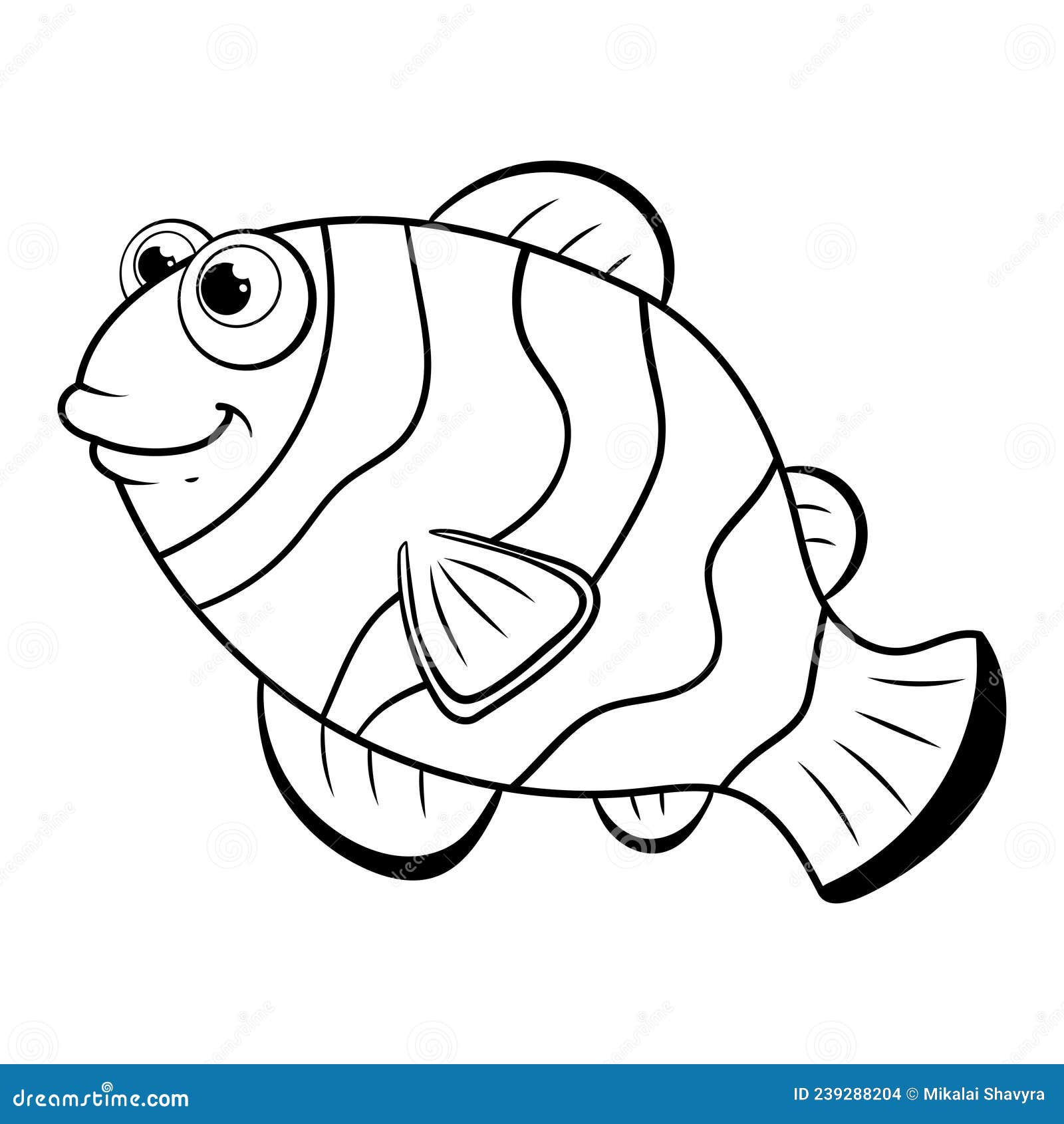 Colorless cartoon clown fish coloring pages template page for coloring book of funny sea fish for kids zebra fish stock vector