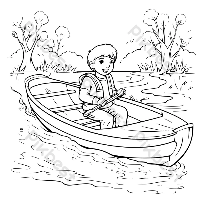Boy with hunting boat coloring pages drawing for kids png images eps free download
