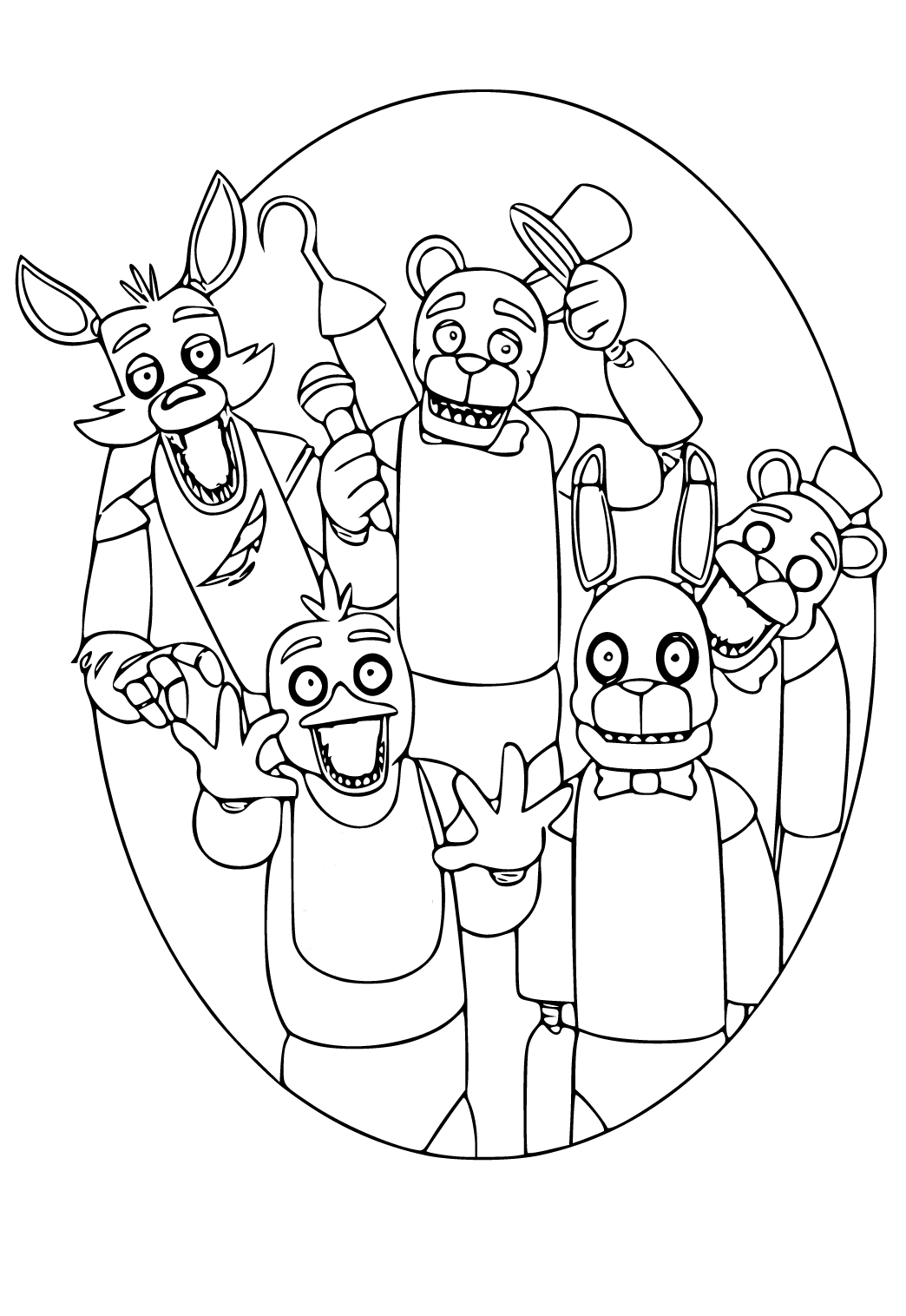 Free printable five nights at freddys characters coloring page for adults and kids