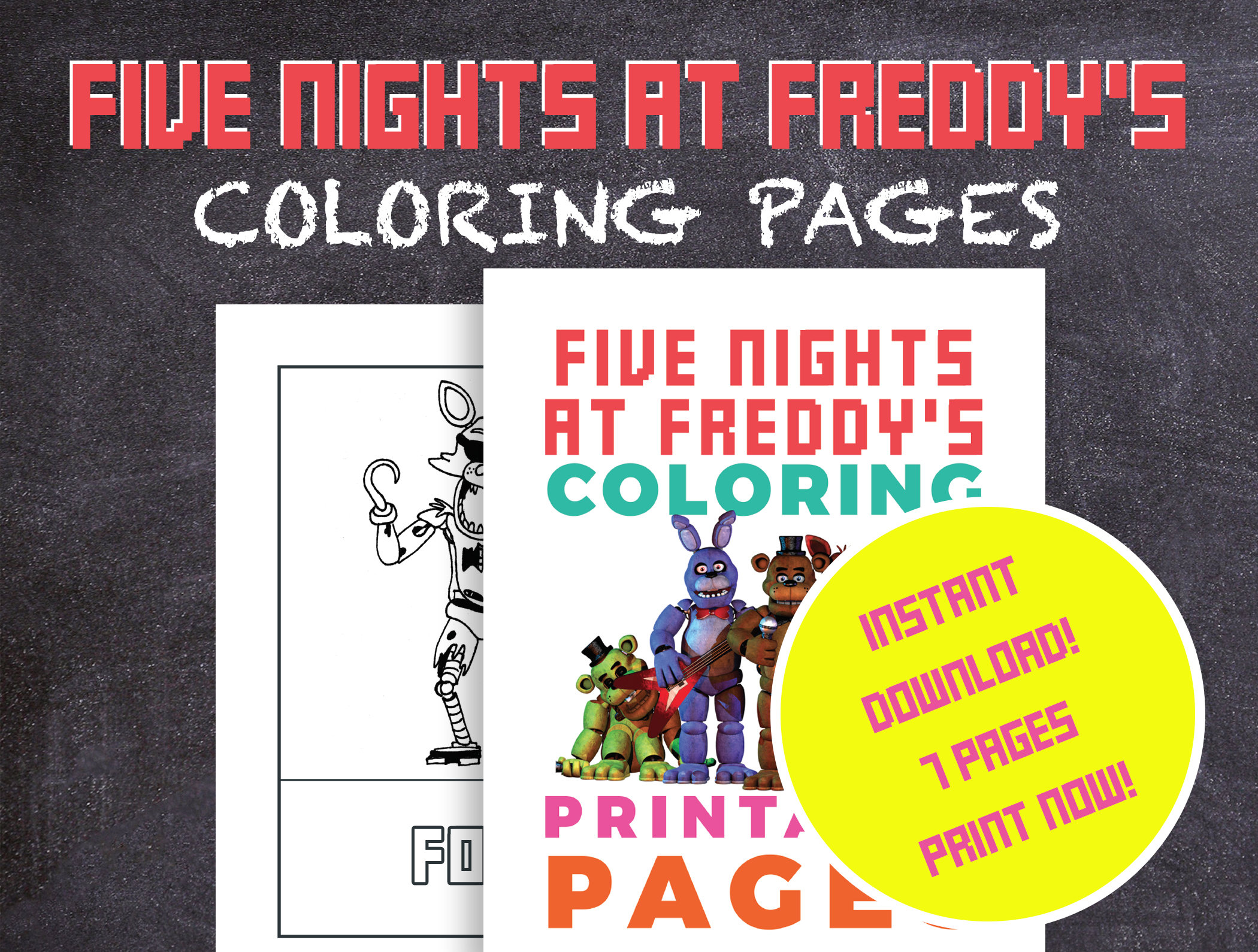 Five nights at freddys coloring pages fnaf colouring pages print at home pdf hand drawn instant download adult coloring book