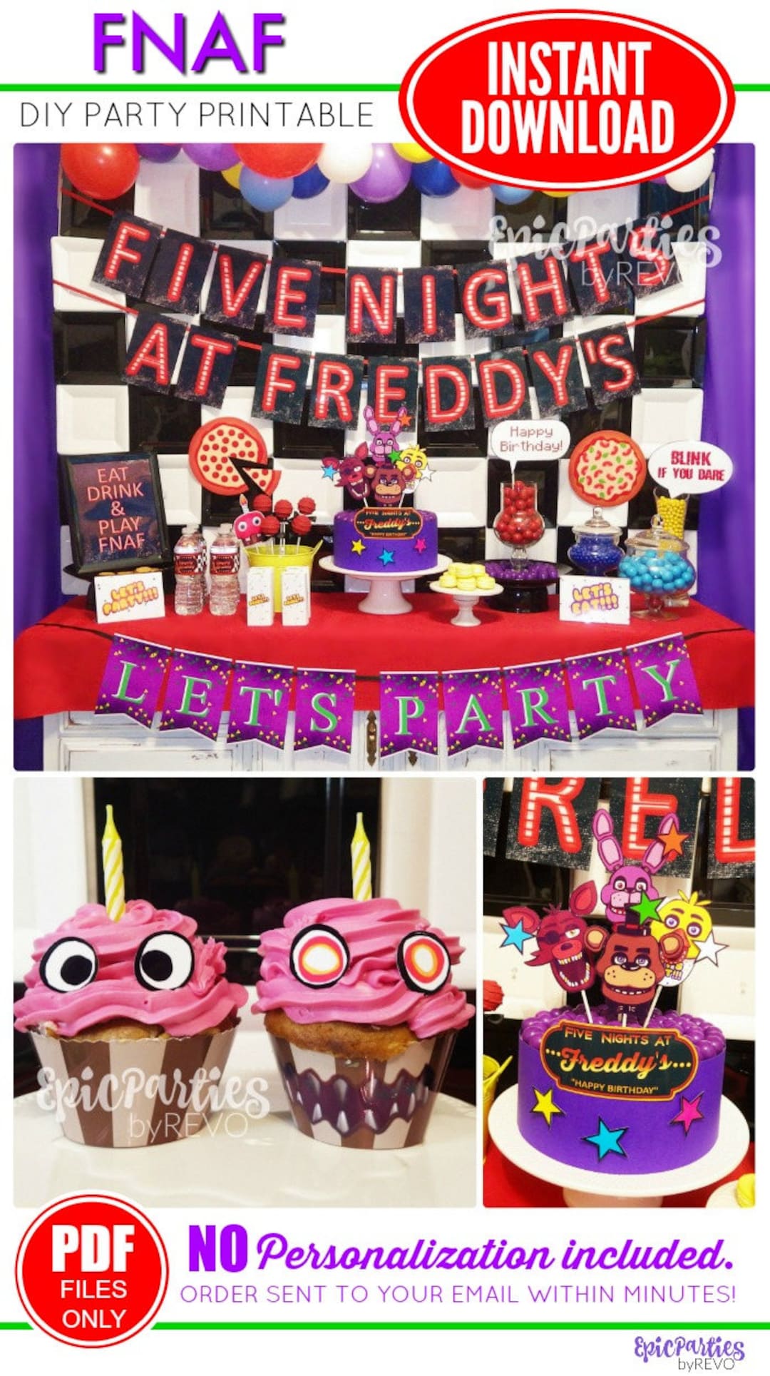 Fnaf birthday download five nights at freddys birthday decorations fnaf birthday printable fnaf party bday decorations fnaf download diy download now