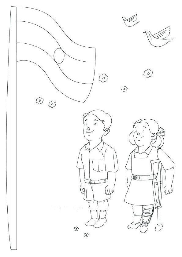 Coloring pages kids hoisting flag coloring page