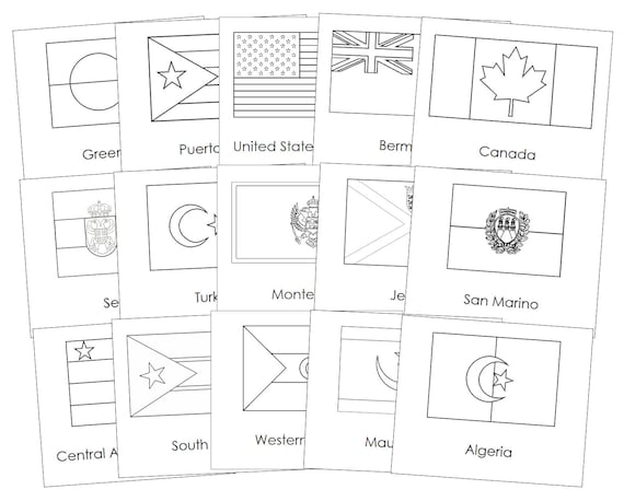 Flags of the world blackline masters bundle geography printable montessori cards digital download