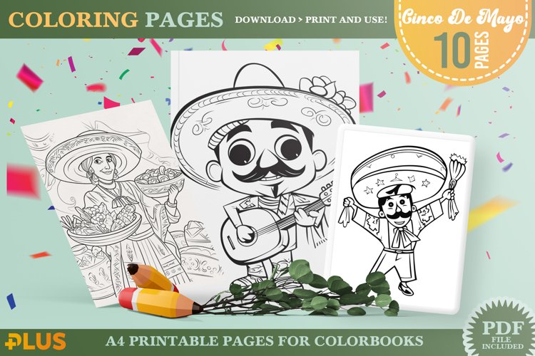 Mexican coloring pages design bundles