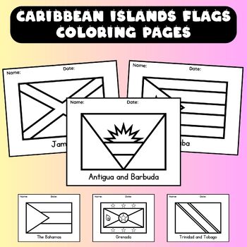 Caribbean islands flags coloring pages geography learning kids coloring pages