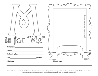 Caribbean alphabet coloring pages m is for me