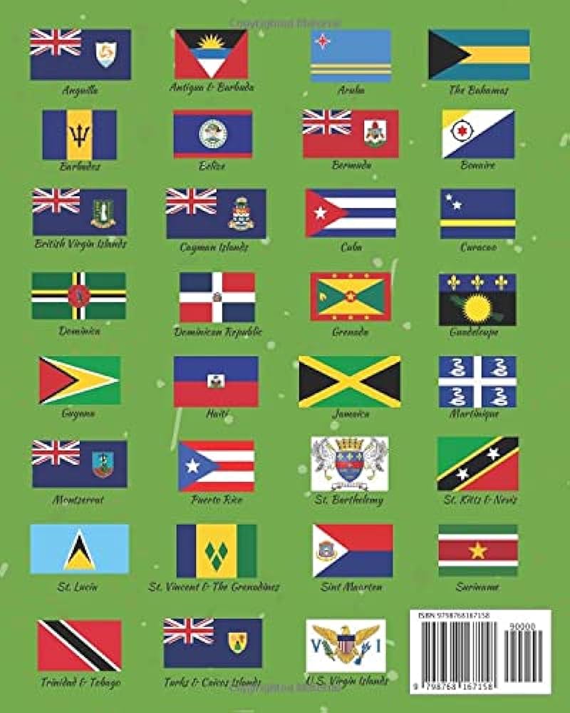 Flags islands of the caribbean region untry flag louring name tracing geography activity book book from vegetation education grind media books