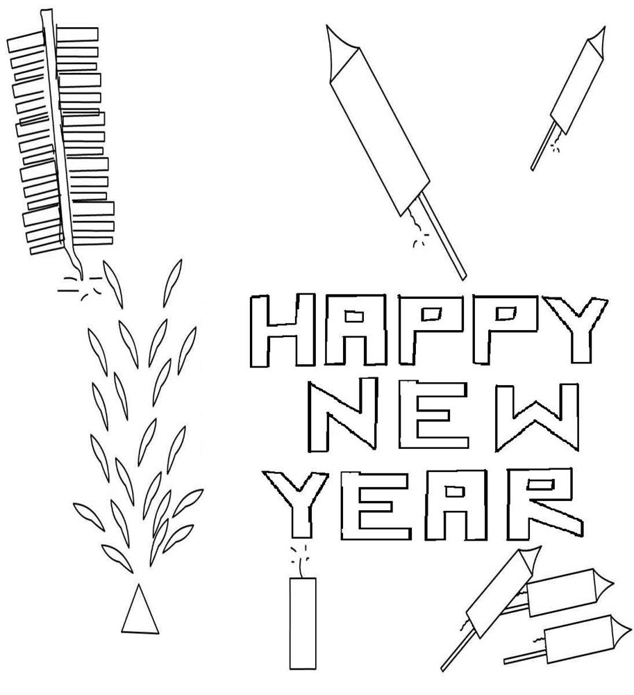 New year fire works coloring page for kids