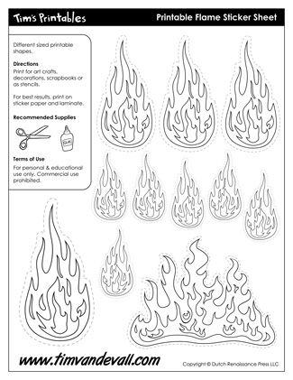 Printable flame stickers flame templates â tims printables free stencils stencil templates flame art