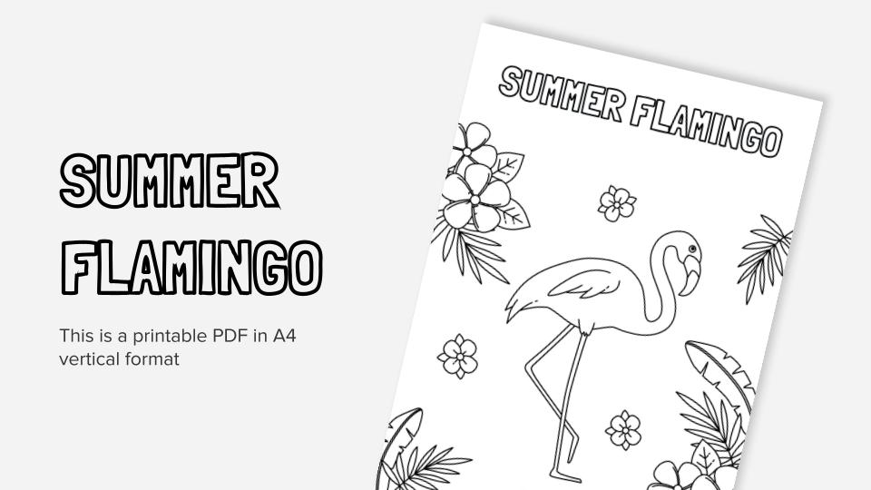 Summer flamingo printable coloring worksheet