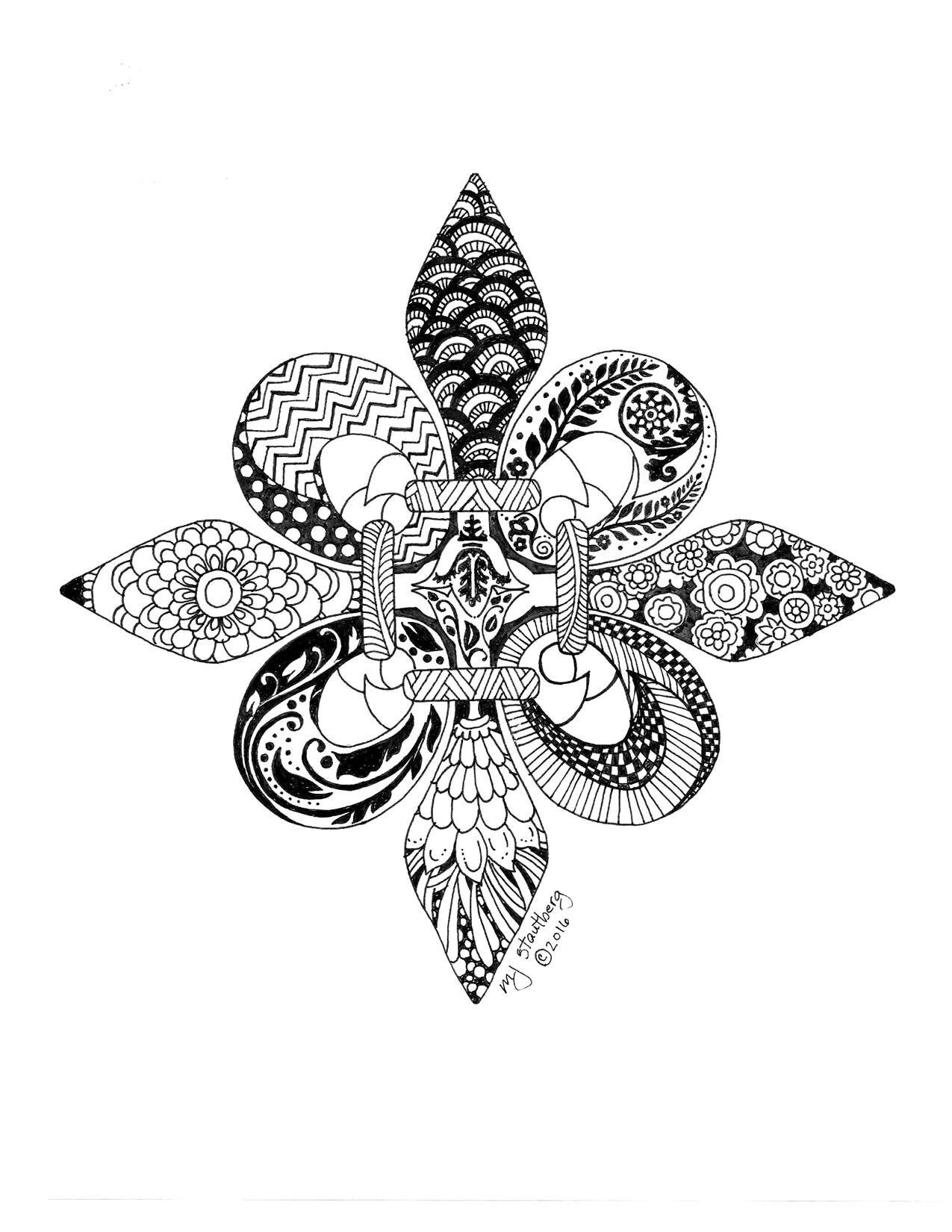 Coloring page hand drawn fleur de lis