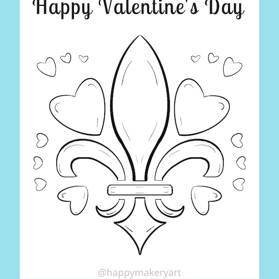 Hearts fleur de lis valentines day coloring page