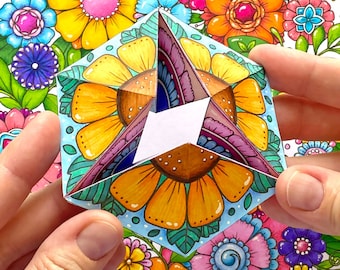 Paper toy flower kaleidocycles flextangles a paper craft to color play with instant download