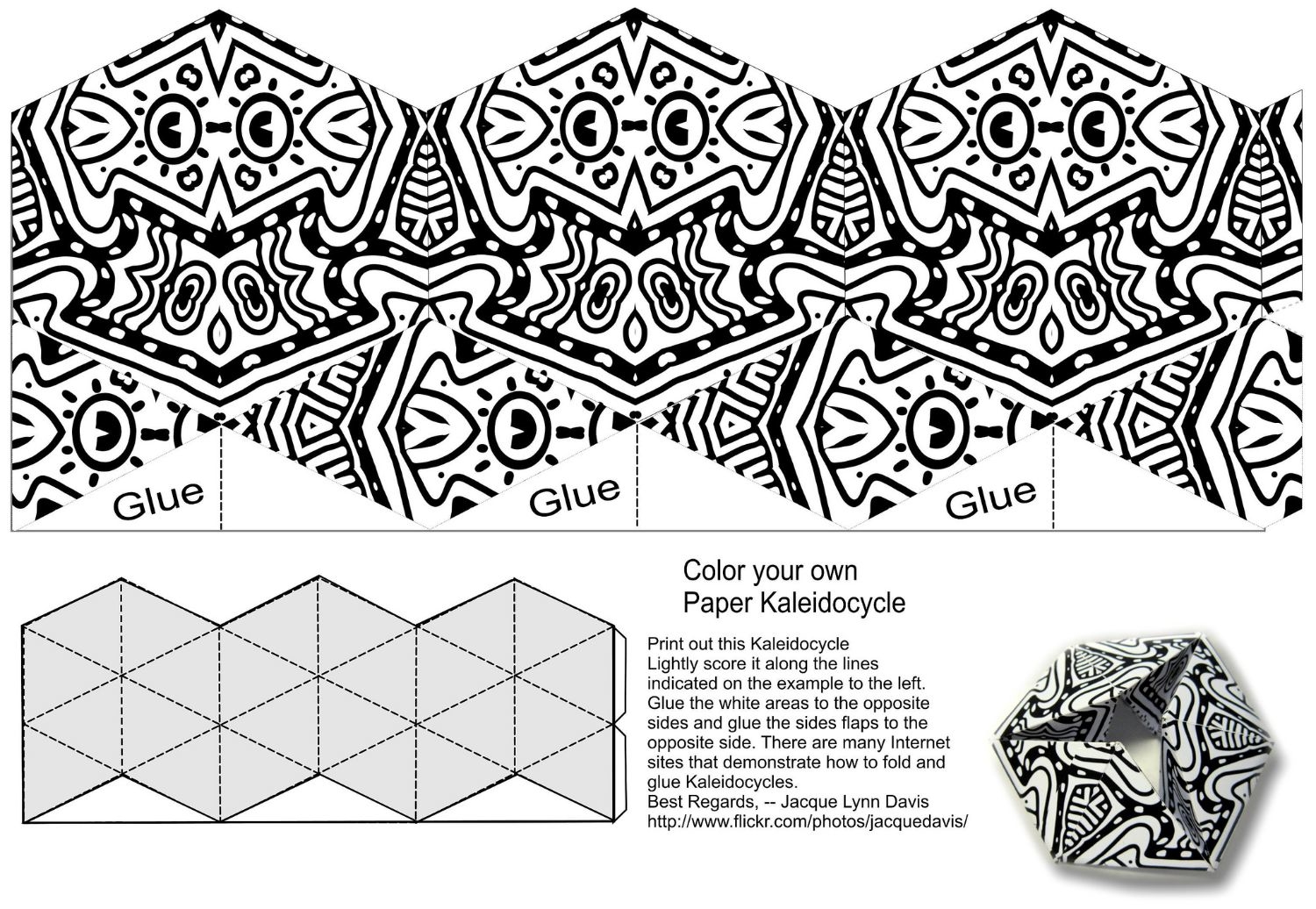 Make your own kaleidocycle and color origami template free printable papercraft templates