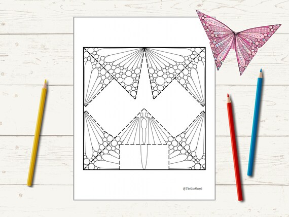 Origami butterfly coloring pages set printable paper crafts adult coloring and kids activity instant download